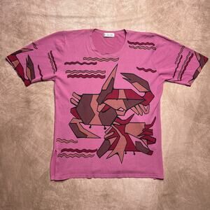 Vintage Y2K Tian Di Geometric Crab Graphic Print Woven Knit Top Tessellation